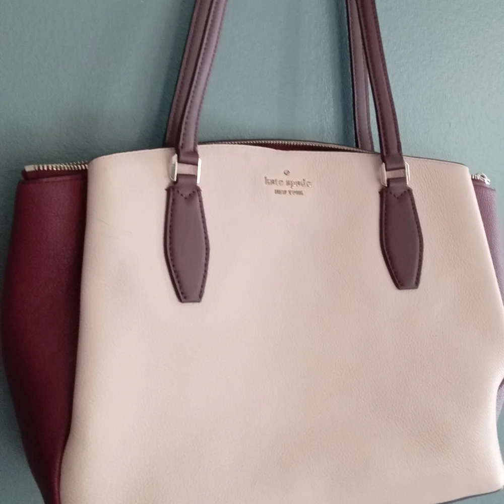 Kate Spade New‎ York Colorblock Leather Tote Bag Burgundy Cream